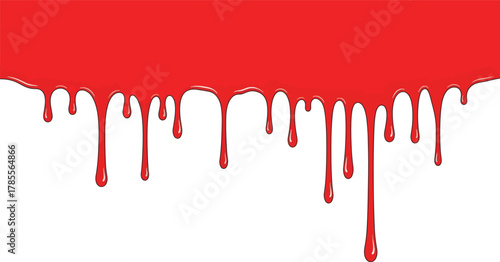 Vibrant red paint dripping down, creating a visually striking effect the smooth texture and rich color add depth and dimension