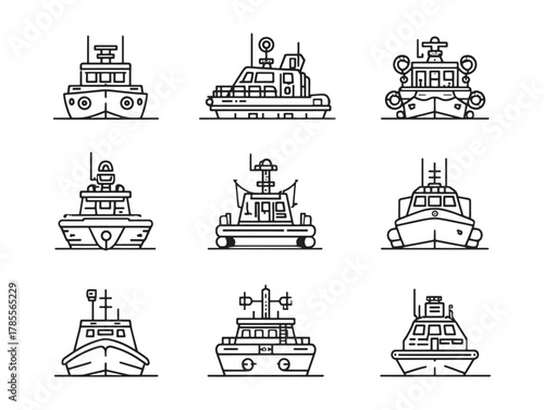 Lifeboat line art surviving stormy seas