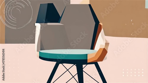 Flat Vector Illustration of Modern Chair Design Concept with Geometric Shapes — Minimal Flat Vector Illustration Chair Background in 4K Ultra HD