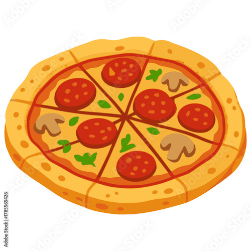 delicious Italian pizza appetizing food snack flat color vector illustration template design