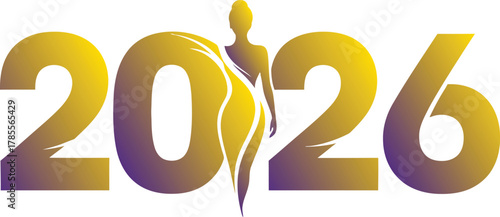 2026 year with elegant woman silhouette and gradient colors new year celebration