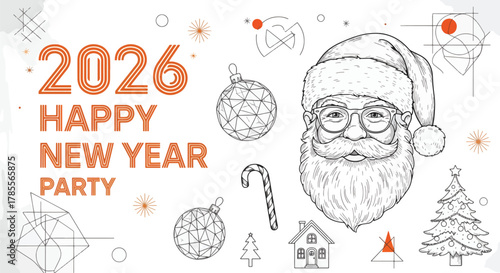 Santa claus with christmas tree and christmas balls happy new year party 2026, christmas and new year celebration concept