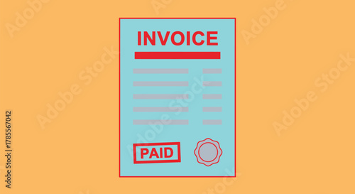 Paid invoice document with seal, business finance symbol