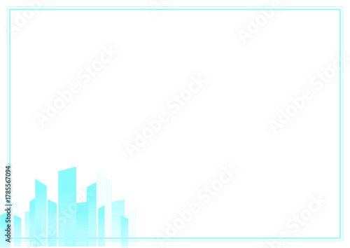 Minimal blue frame with a light city skyline silhouette, perfect for urban design templates.