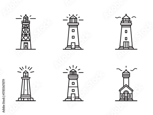 Lighthouse line art by stormy seas