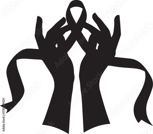 World aids day symbol red ribbon held by two hands showing support and awareness