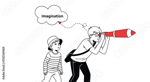 Children explore future possibilities with telescope and imagination