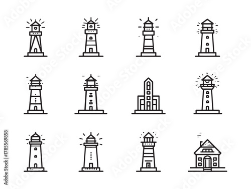 Lighthouse line art illuminating the night