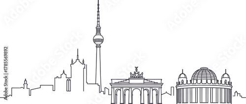 Berlin Skyline Outline with TV Tower and Brandenburg Gate Urban Landscape Vector