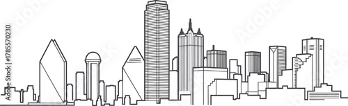 Dallas Skyline Illustration Black and White Outline on Transparent Backdrop