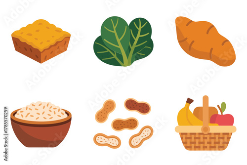 Flat vector icons for Passover Seder, featuring plate, matzah, wine, bitter herbs, and ceremonial food items,