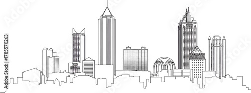 Detailed Atlanta Skyline Outline Cityscape Silhouette with Skyscrapers and Buildings View