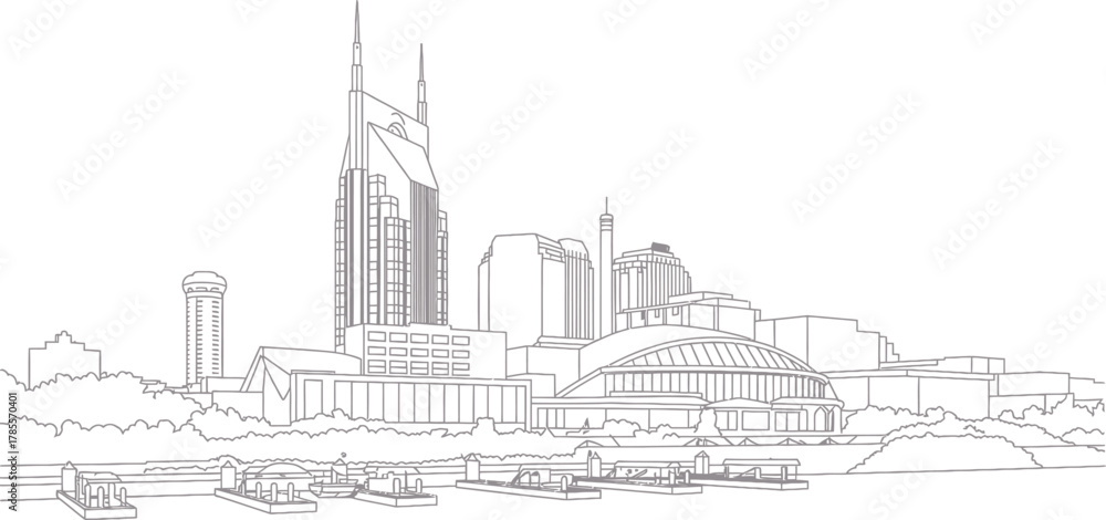 Fototapeta premium Faint Cityscape Outline Vector Illustration Abstract City Urban Landscape Silhouette Isolated