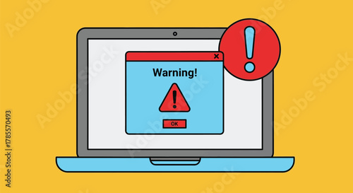 Urgent alert on laptop screen signifies computer error or warning message