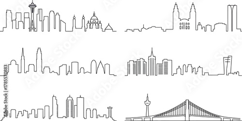 Skyline Collection Urban Cityscape Outline Illustration Buildings Landmarks Construction