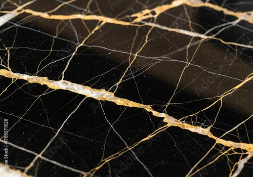 Dramatic black marble texture featuring opulent gold and fine white veining, creating a luxurious high-contrast stone background