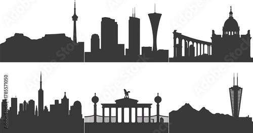 World Cities Landmarks Silhouettes Urban Landscapes Detailed Vector Artwork Set
