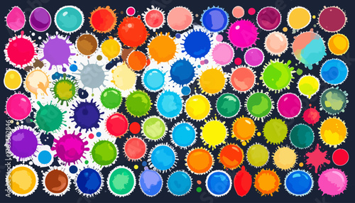 Colorful Paint Splatters and Circles on a Dark Background.