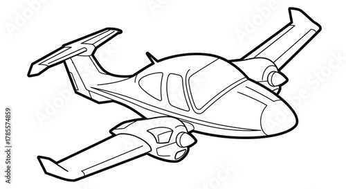 Twin engine airplane illustration for coloring book