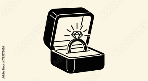 Diamond Engagement Ring in Box Silhouette Vector