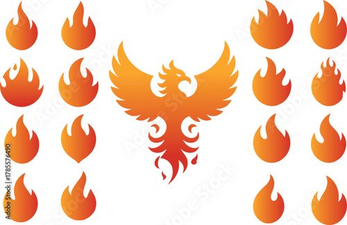 Phoenix rising fire flames design for logo, tattoo, or emblem with rebirth concept