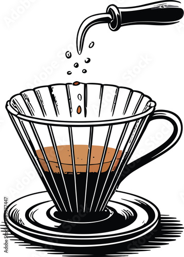 Artisan Coffee Pour-Over Illustration Trendy Barista Beverage Preparation Isolated Clip Art