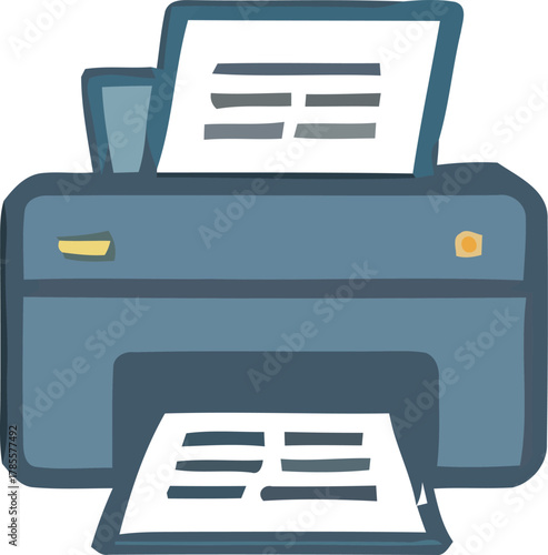 Blue Inkjet Printer Illustration Printing Documents Business Device Isolated On Transparent Backdrop