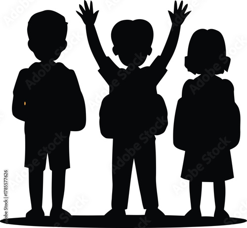 Children Silhouette Back to School Students Silhouette School Kids Shadow Group of Pupils Backpack Silhouette