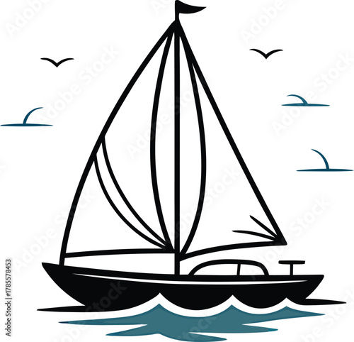 Serene Sailboat Nautical Marine Maritime Ocean Trip Water Transport Sea Vessel Vector Art