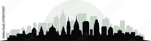 Serene Cityscape Silhouette Illustration Minimalist Style Architectural Design Buildings
