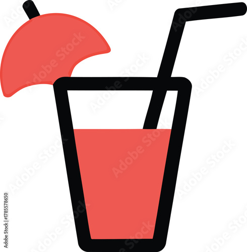 Tropical Drink Illustration with Umbrella Straw Summer Beverage Refreshing Icon