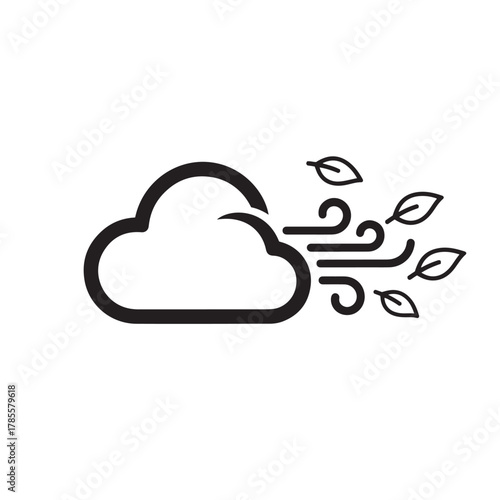 Cloud blowing wind with leaves icon weather forecast symbol