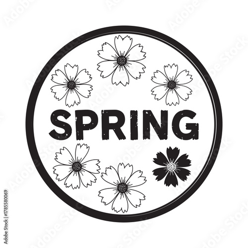Spring themed circle design with hand drawn flowers and text