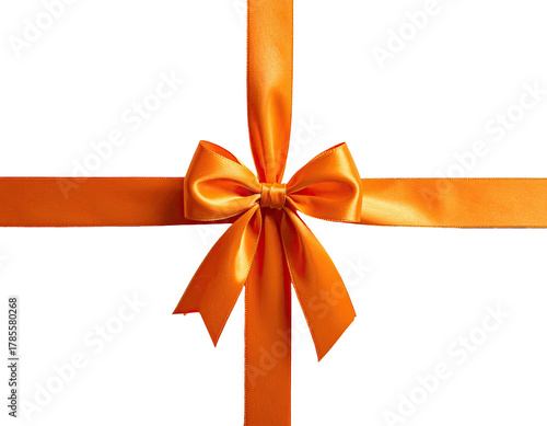 A vibrant, satin-like orange ribbon tied in a decorative bow against black