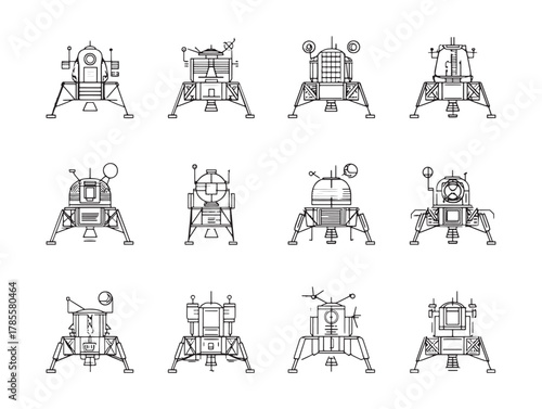 Lunar Lander Line Art Futuristic Space Journey