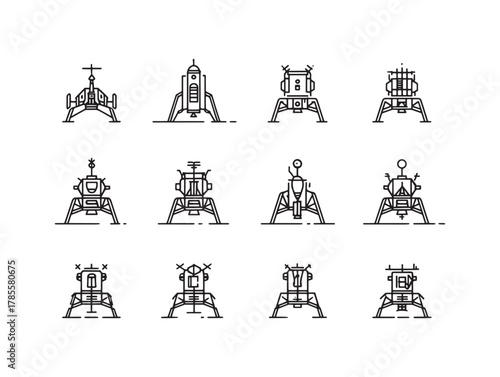 Lunar Lander Line Art Moon Exploration Adventure