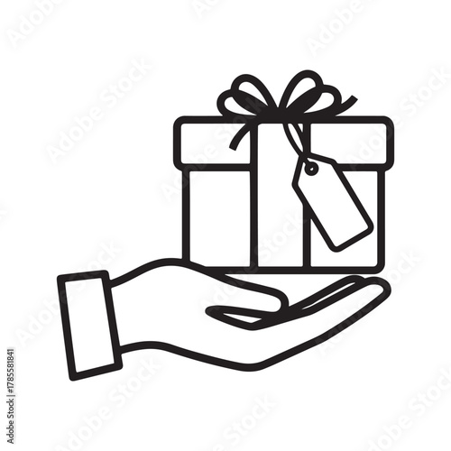 Hand holding exclusive gift box icon, special offer present