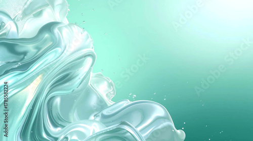 Abstract flowing silk fabric with gentle waves and soft lighting on a mint green background, elegant and luxurious visual