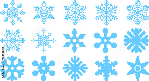 Snowflakes icons Vector set and seamless pattern of blue snowflakes for Christmas winter holiday design
