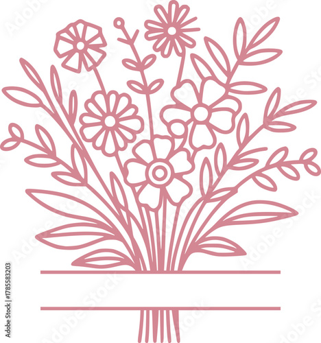 Split wildflower bouquet svg, floral name monogram svg, personalized name, gifts for girlfriend, wife, mom, grandma, spring garden farmhouse decor, laser ready cut files, glowforge silhouette cricut