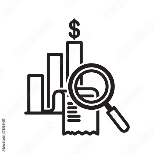 Financial data analysis, expense tracking, and auditing icon.