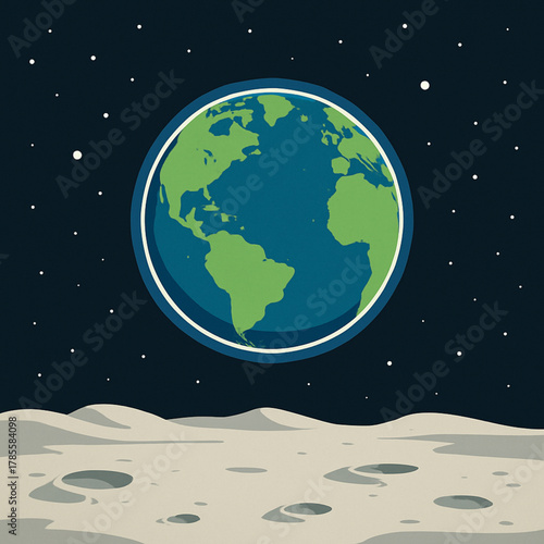 Vector Illustration of Earth view from moon surface