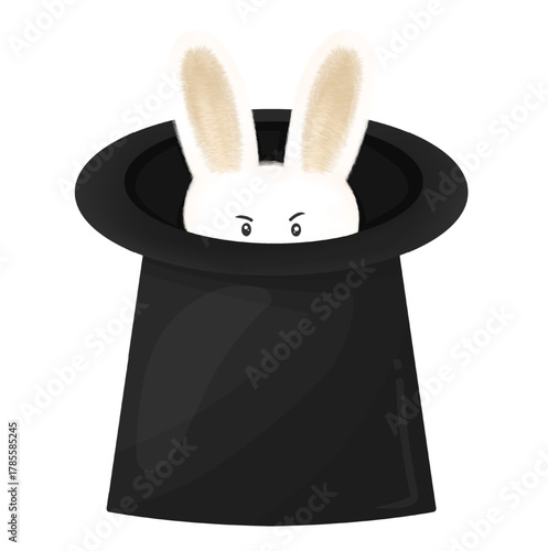 Rabbit in Magician Hat Illustration Isolated on White Background