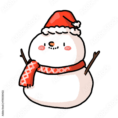 Cartoon Christmas Doodle Snowman Character.