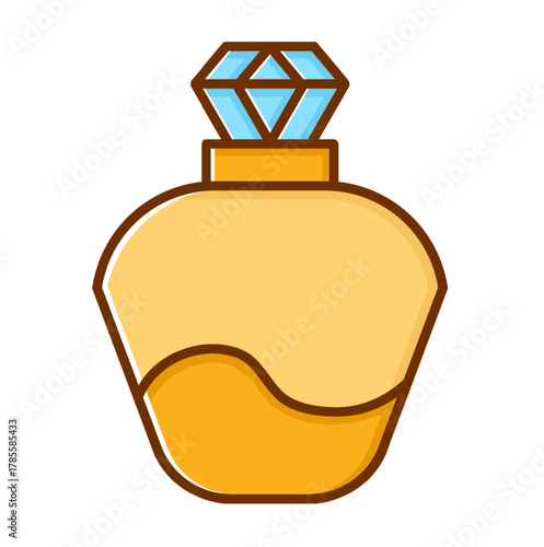 Perfume Bottle with Diamond Lid Illustration Isolated on White Background