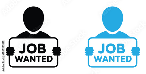 Seeking career opportunities with job wanted sign icon set,