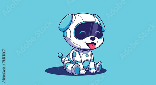 Adorable Cartoon Robot Dog with Blue Accents and Digital Eyes.