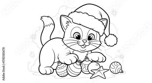 Cute Christmas Kitten Coloring Page
