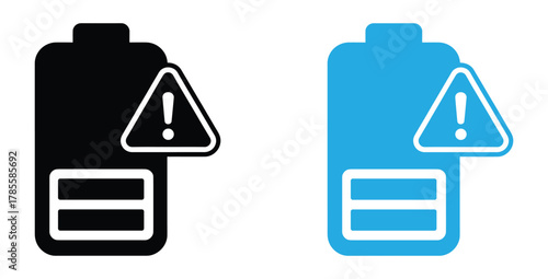 Battery warning alert needing attention, power low concept,Battery icons set on isolated background. Isolated black smartphone battery level indicator icons. Battery icons set for your design.