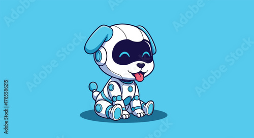 Adorable cartoon robot puppy with blue accents and a playful expression.